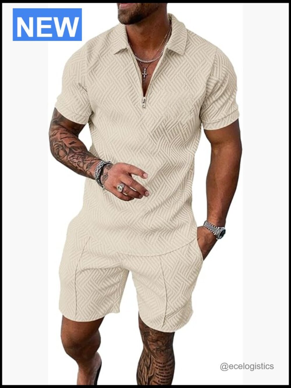 Mens 2 Piece Track Suit Short Sleeve Polo Set Summer Loungewear